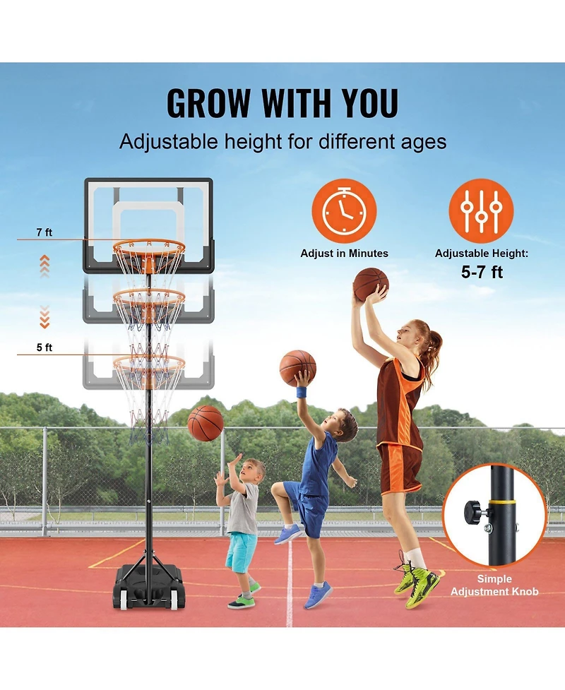 Mecale 32-Inch Adjustable Basketball Hoop, 5–7 ft Portable Backboard System with Wheels and Fillable Base