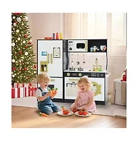 Kinder King Pretend Play Kitchen Wooden Toy Set for Kids with Sounds, Utensils, Oven & Microwave, Gift Age 3+