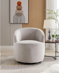 Cesicia Gray Velvet Swivel Accent Armchair With Black Powder Coating Metal Ring