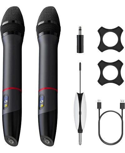 ZealSound Uhf Wireless Microphone System 2 Metal Handheld Mics Rechargeable Auto Frequency Scan Lcd Display 200ft Range for Karaoke Church Stage