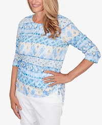 Alfred Dunner Petite Classic Ikat Biadere Tie Ruched Top