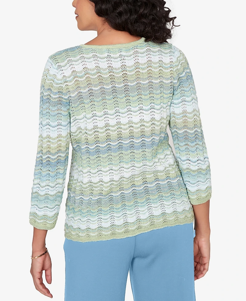 Alfred Dunner Petite St. Augustine Textured Space Dye Split Neck Sweater