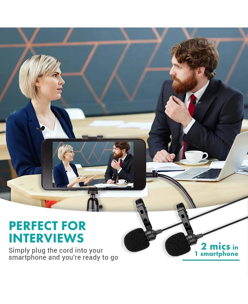 Movo Executive Lavalier Clip-on Interview Microphone with Secondary Mic & Headphone Monitoring Input for Smartphones/Tablets