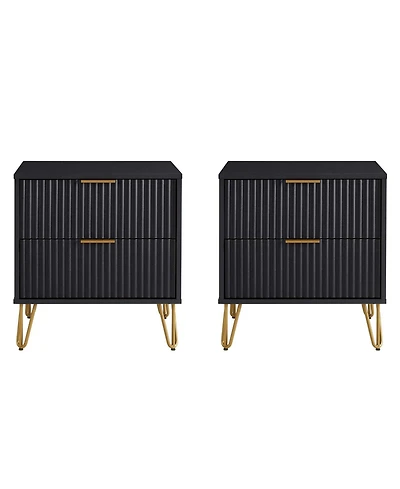 Manhattan Comfort Dumbo Fluted 2-Drawer Wood Nightstand, Set of 2