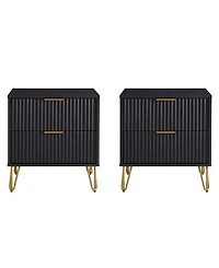 Manhattan Comfort Dumbo Fluted 2-Drawer Wood Nightstand, Set of 2