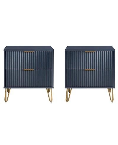 Manhattan Comfort Dumbo Fluted 2-Drawer Wood Nightstand, Set of 2