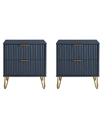 Manhattan Comfort Dumbo Fluted 2-Drawer Wood Nightstand, Set of 2