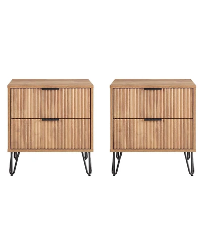 Manhattan Comfort Dumbo Fluted 2-Drawer Wood Nightstand, Set of 2