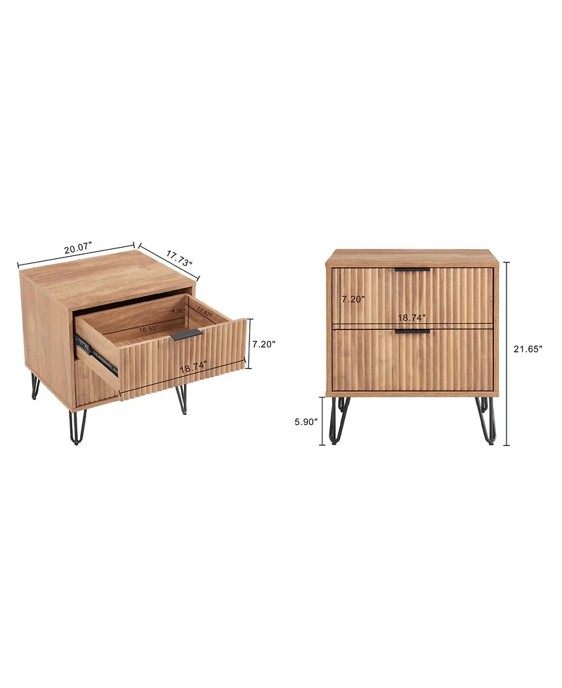 Manhattan Comfort Dumbo Fluted 2-Drawer Wood Nightstand, Set of 2