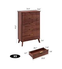 gaomon Fluted Dresser for Bedroom with 5 Deep Drawers 47in Tall Chest of Drawers with Faux Marble Top Curved Profile Design Modern Wooden Dresser