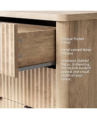 gaomon 6-Drawer Modern Fluted Wood Dresser Bedroom Storage Cabinet Minimalist Chest of Drawers with Wavy Grooves for Home, Sturdy, Natural