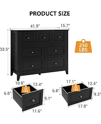 gaomon 7-Drawer Modern Minimalist Wood Dresser, Metal Handles, Bedroom Closet Storage Organizer for Living Room, Hallway