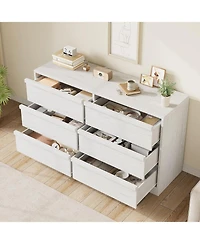gaomon 6-Drawer Modern Double Dresser Organizer, Large Storage Wooden Chest for Bedroom, Living Room, Nursery, Hallway, White