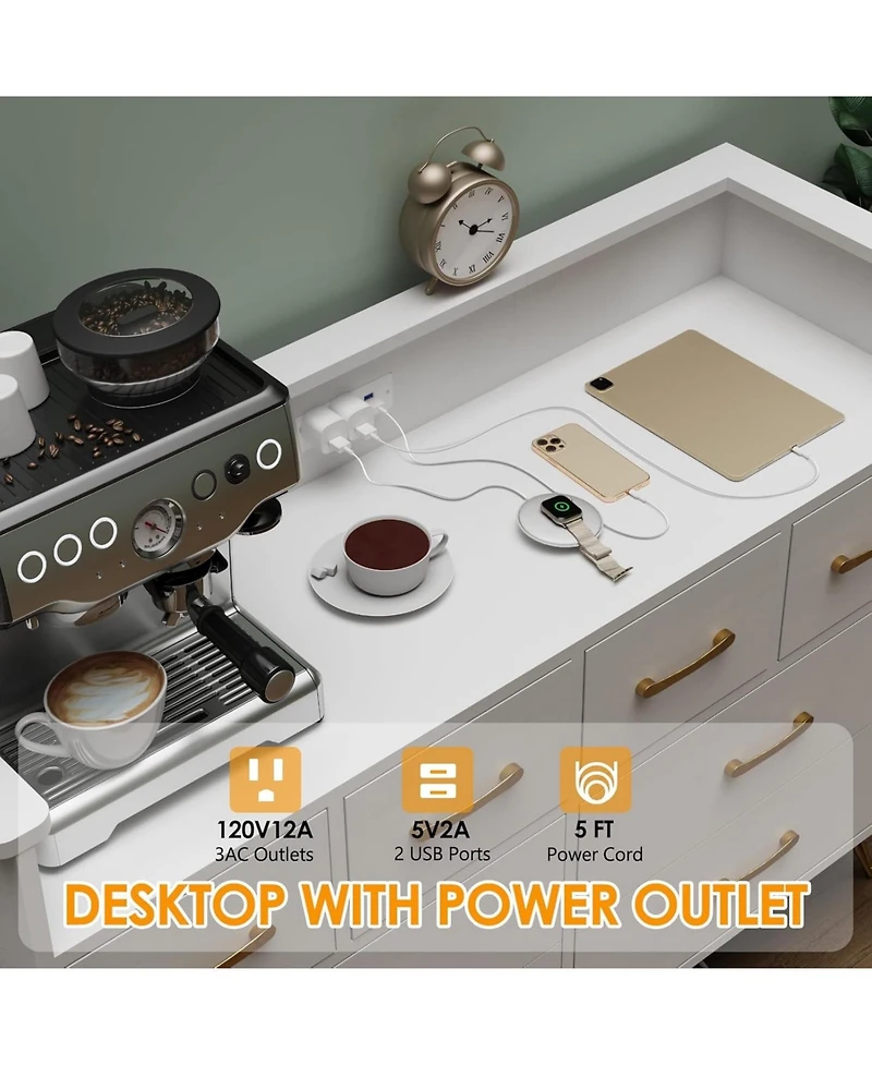 gaomon 8-Drawer Modern Dresser with Led Light & Charging Station, Wooden Chest, Open Shelf, Bedroom, Living Room