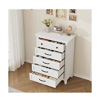 gaomon 5-Drawer White Freestanding Wooden Chest, 41.3" Tall, Vertical Dresser for Living Room, Bedroom, Entryway