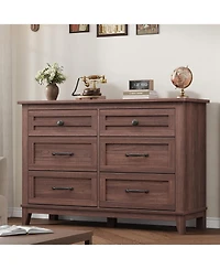gaomon 6-Drawer Rustic Brown Wooden Dresser, 47" Freestanding Storage Chest for Bedroom, Living Room