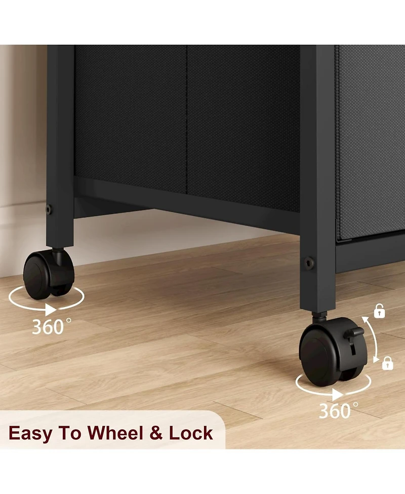 gaomon 3-Drawer Compact Mobile Filing Cabinet with Stylish Fabric, Storage Solution with Legs & Wheels, Bedroom, Black