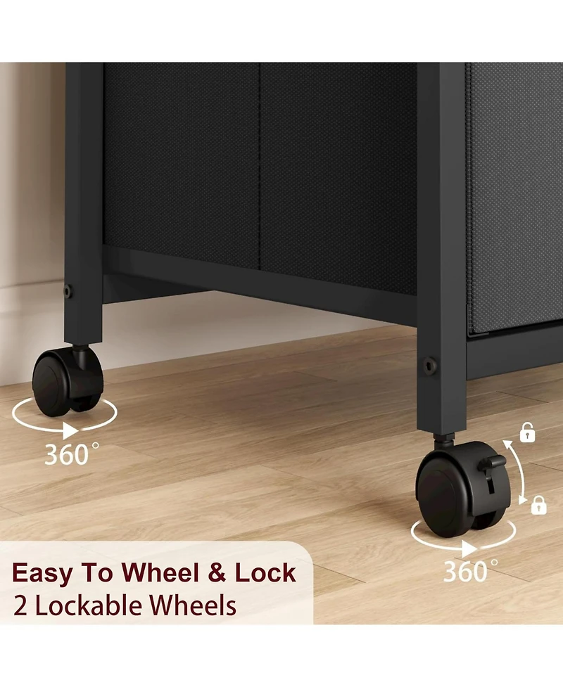 gaomon Large Double Drawer Compact Mobile Filing Cabinet, Stylish Fabric Storage Solution, Legs & Wheels, Bedroom, Black