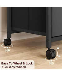 gaomon Large Double Drawer Compact Mobile Filing Cabinet, Stylish Fabric Storage Solution, Legs & Wheels, Bedroom, Black