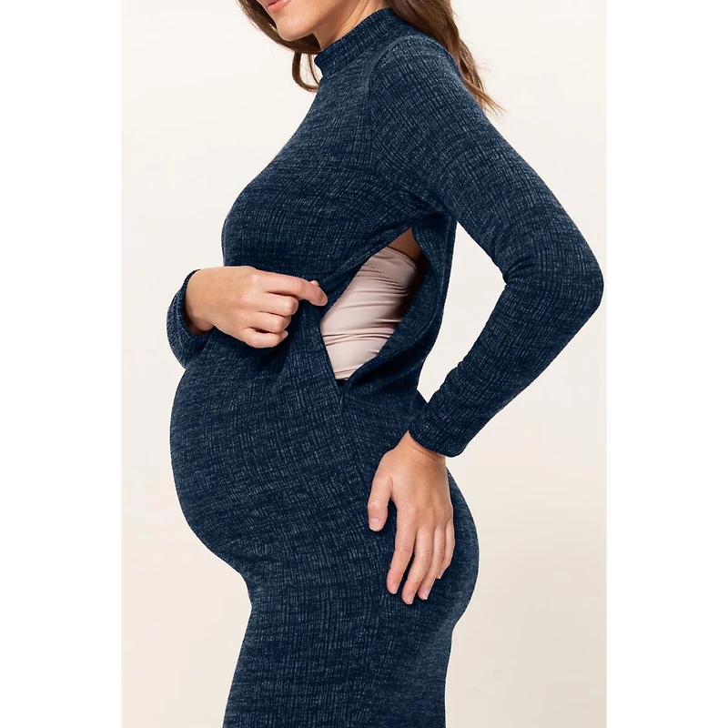 Hello Miz Maternity Mock Neck Long Sleeve Side Slit Sweater Dress