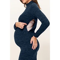 Hello Miz Maternity Mock Neck Long Sleeve Side Slit Sweater Dress