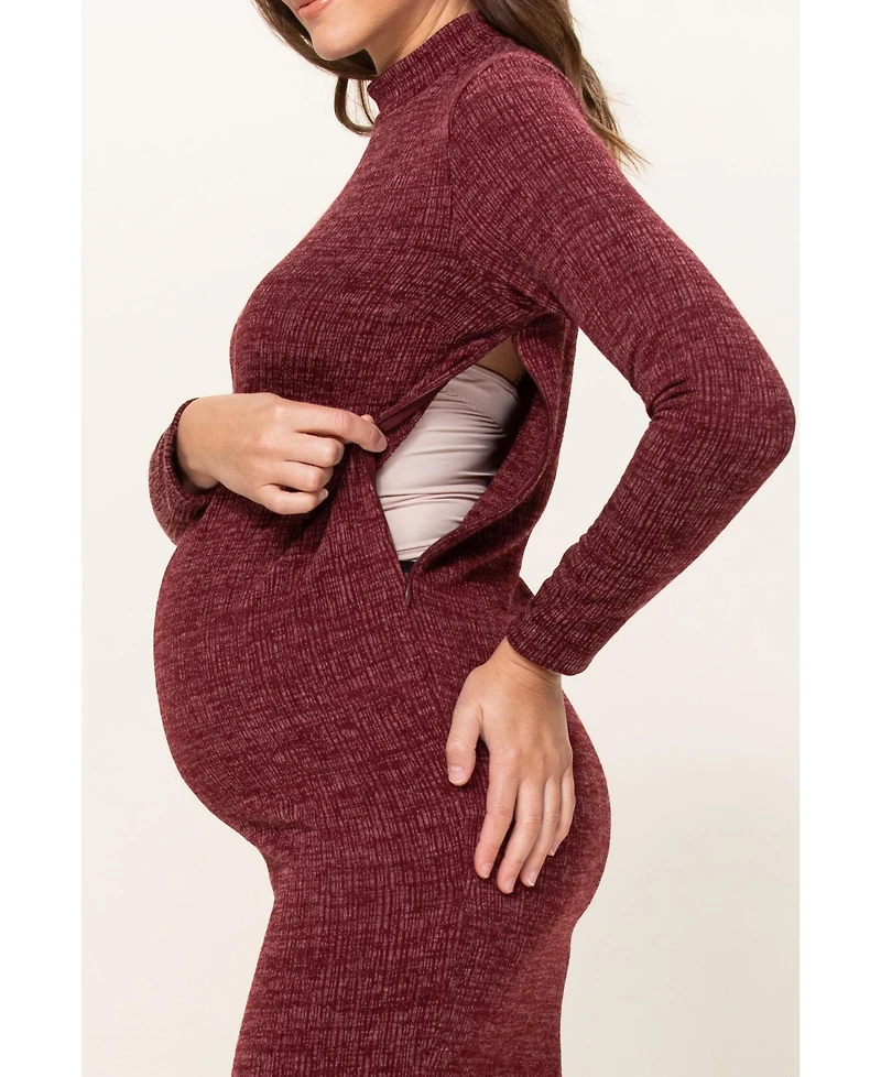 Hello Miz Maternity Mock Neck Long Sleeve Side Slit Sweater Dress
