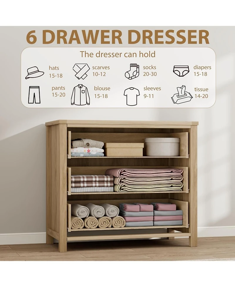 gaomon 3-Drawer Natural Rattan Dresser, Freestanding Storage Cabinet, Anti-Tip, Extra Deep Drawers, Bedroom, Nursery, Living Room