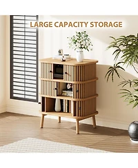 gaomon 6 Drawer Dresser, Mid Century Wood Double Chest, Black Handles, Wooden Legs, Storage for Bedroom, Closet, Hallway