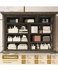 Gaomon Rustic Grey 9-Drawer Bedroom Dresser, 37.8" Tall Wood Chest with Wide Drawers & Carved Metal Handles, Sturdy Organizer for Living Room Hal