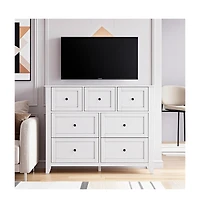 gaomon 7-Drawer Modern White Dresser, Wood Storage Cabinet Organizer Tv Stand for 48" Tv, Bedroom, Living Room, Entryway