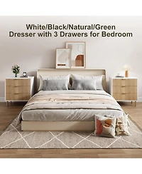 gaomon 3-Drawer Modern Dresser, 30" Tall, Fluted Chest with Gold Handles, Anti-Tip Device, Bedroom, Living Room, Kids Room