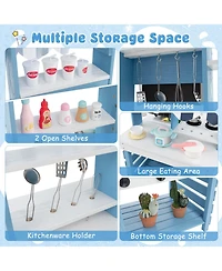 Costway 2-In-1 Wooden Mud Kitchen with Canopy Removable Sink Water Box Faucet Sound Effect