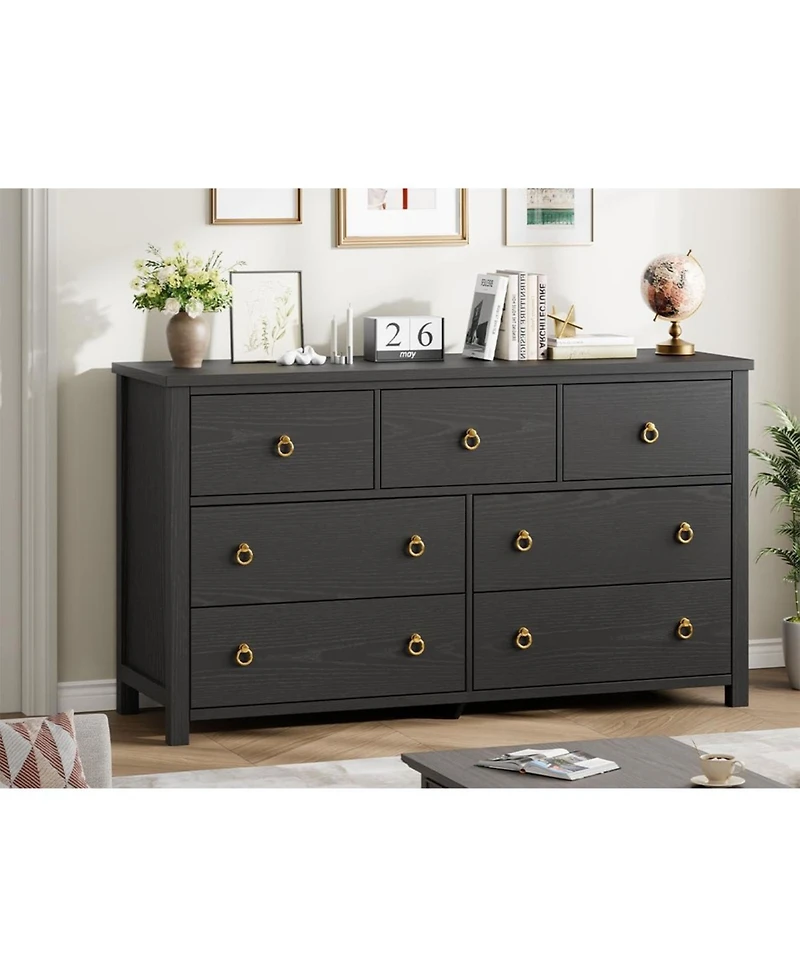 gaomon 7-Drawer Wooden Chest, 54" Wide, Large Storage for Nursery, Living Room, Hallway, Bedroom