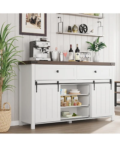gaomon Kitchen Sideboard with Sliding Barn Doors, 5 Drawers, 0.98" Thick Top Plate, Storage Cabinet