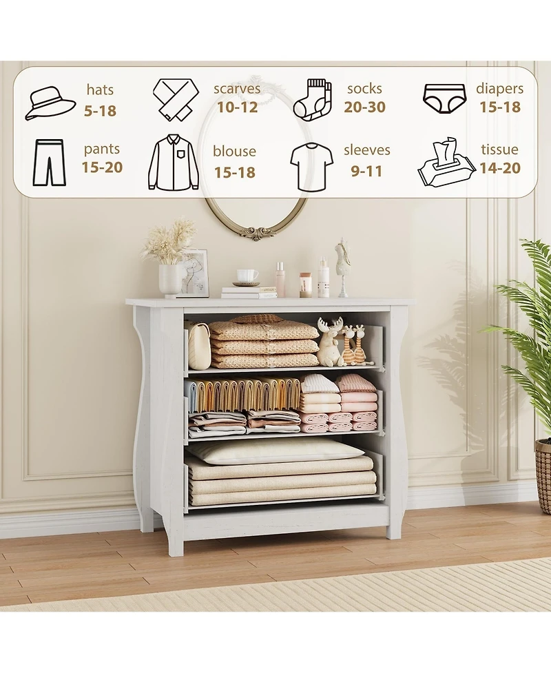 gaomon 3-Drawer Modern Wood Dresser Bedroom Chest with Golden Metal Ring Pull Handles, Storage Cabinet for Living Room, Entryway, Antique White