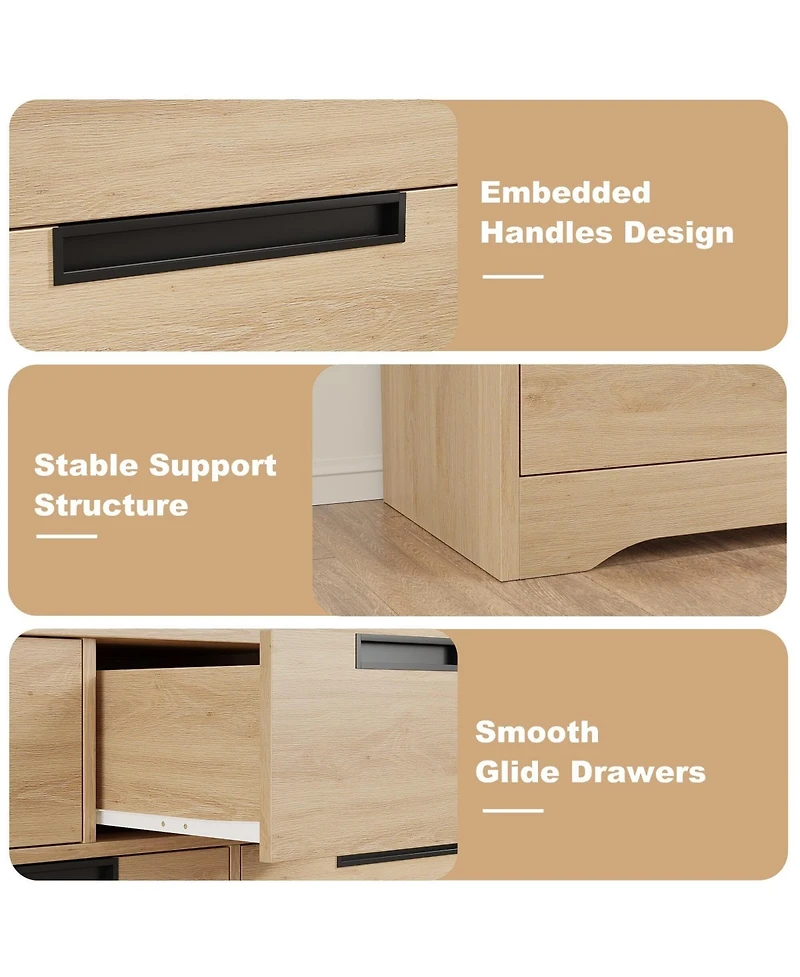 gaomon 6-Drawer Modern Wood Dresser Bedroom Double Chest Organizer with Embedded Handles Storage Cabinet for Living Room, Nursery