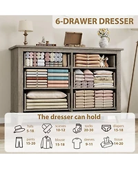 gaomon 6-Drawer Modern Wooden Dresser, 47" Wide Storage Chest, Freestanding Closet Organizer for Bedroom