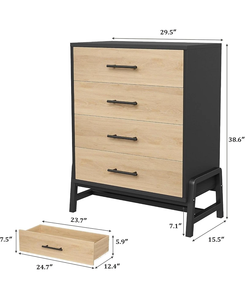 gaomon 4 Drawer Black Polished Engineered Wood Dresser, Chic Cabinet Legs, Waterproof Top, Anti-Tip, Modern Bedroom