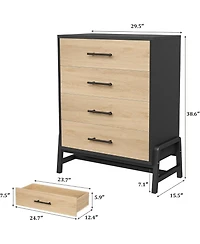 gaomon 4 Drawer Black Polished Engineered Wood Dresser, Chic Cabinet Legs, Waterproof Top, Anti-Tip, Modern Bedroom