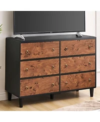gaomon 6 Drawer Modern Dresser, Space-Saving Narrow Wood Chest with Curved Profile, Vintage Handles, Bedroom, Entryway
