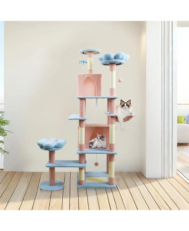 Aostirmotor 71'' Cat Tree with large condo removable flower cushion