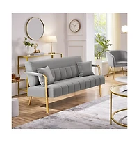 Yaheetech 56.5 W Upholstered Sofa Couch with Gold-tone Metal Arms and Legs