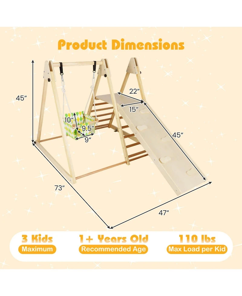 Costway 4-in-1 Indoor Jungle Gym with Baby Swing, Climber, Ladder and Resting Platform