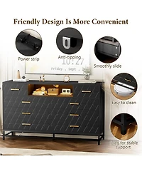 gaomon 8-Drawer Minimalist White Dresser with Led & Power Outlet, 55" Tv Stand, Deep Storage Cabinet