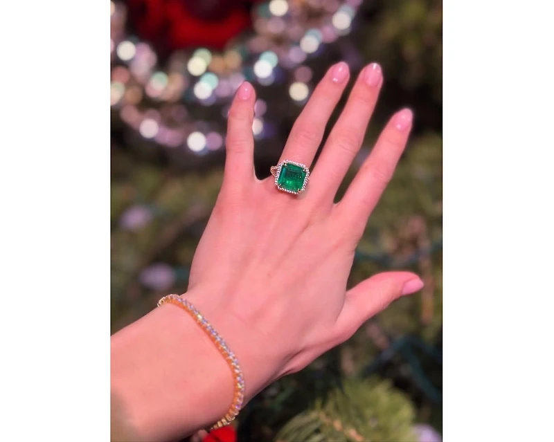 Suzy Levian Gala Collection Sterling Silver Large Firework Asscher-Cut Cubic Zirconia Pave Cocktail Ring