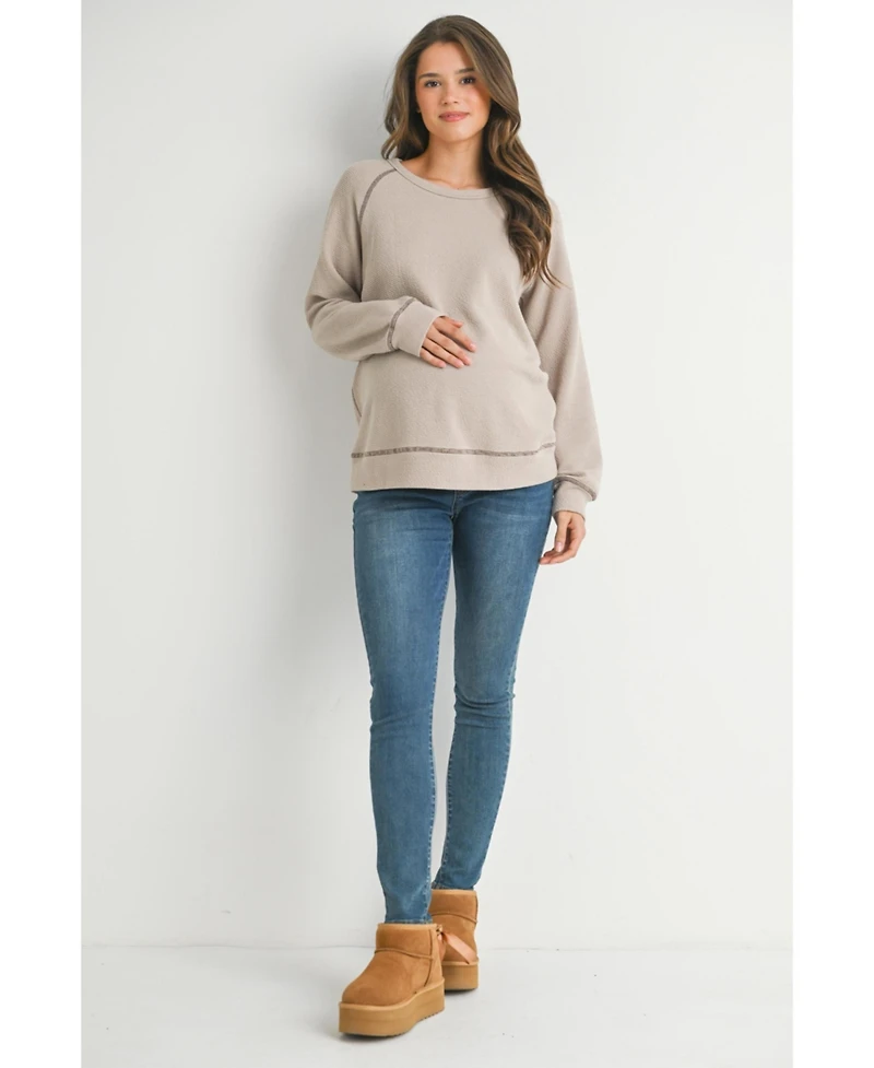 Hello Miz Maternity Waffle Knit Crewneck Sweatshirt Top