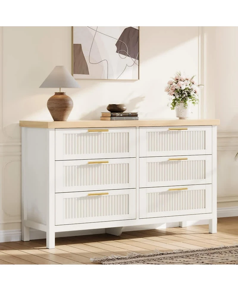 gaomon 6-Drawer Modern Fluted Dresser Bedroom Chest, Fluted Drawers with Metal Handle, Large Storage Cabinet