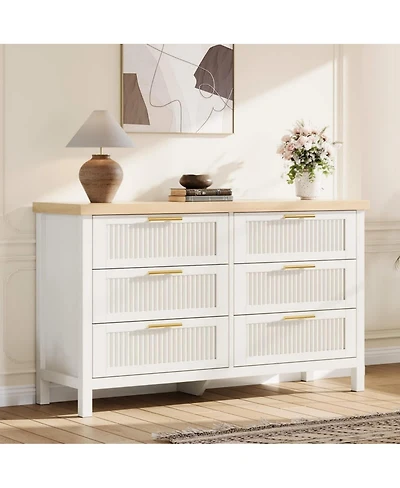 gaomon 6-Drawer Modern Fluted Dresser Bedroom Chest, Fluted Drawers with Metal Handle, Large Storage Cabinet