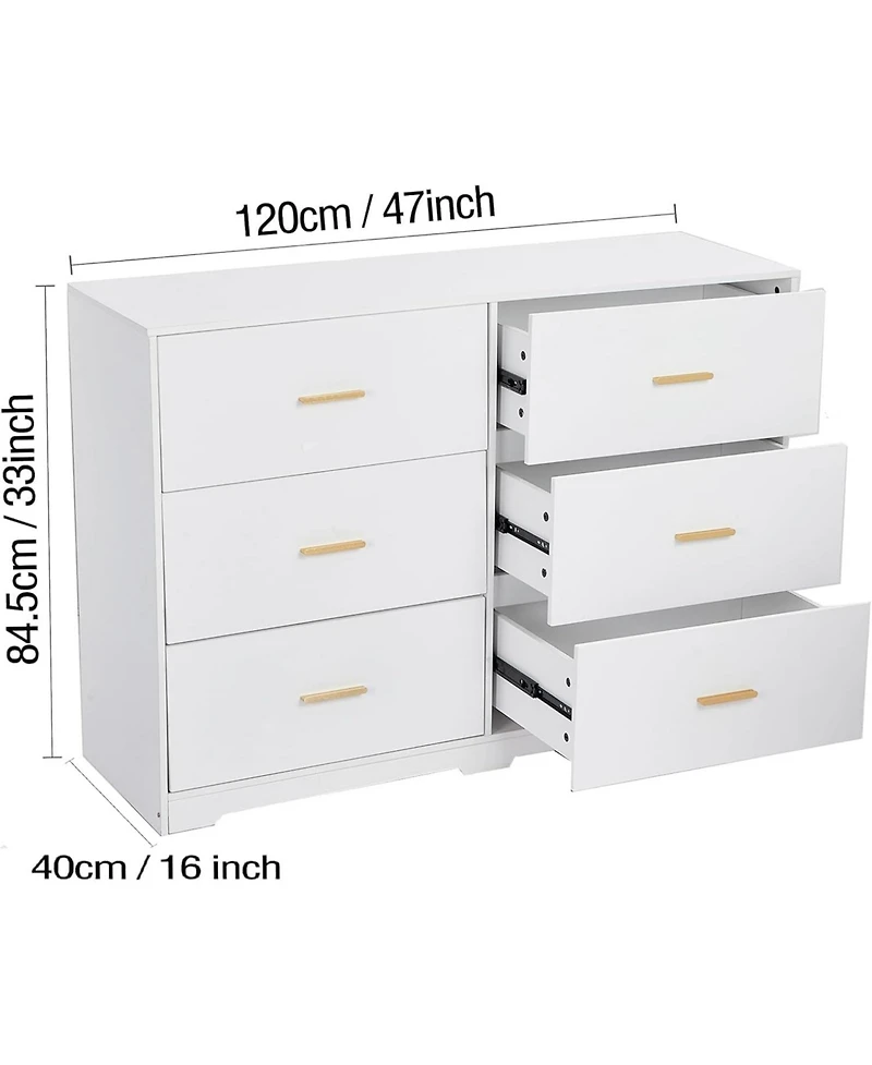 gaomon 6-Drawer Wooden Modern Double Dresser with Deep Drawers and Metal Gold Handles