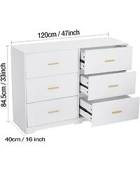 gaomon 6-Drawer Wooden Modern Double Dresser with Deep Drawers and Metal Gold Handles